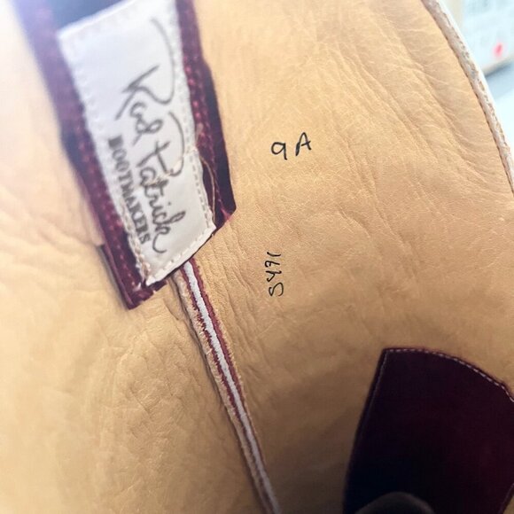 Rod Patrick Mens Cowboy Boots 9A Brown Mocha Bison Red Top Square Toe Western - Picture 9 of 13